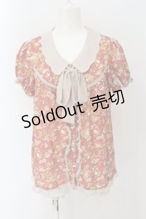 画像: axes femme / スカラップカラー薔薇柄半袖ブラウス M ピンク系×ベージュ O-24-08-30-053-AX-BL-IG-ZT079