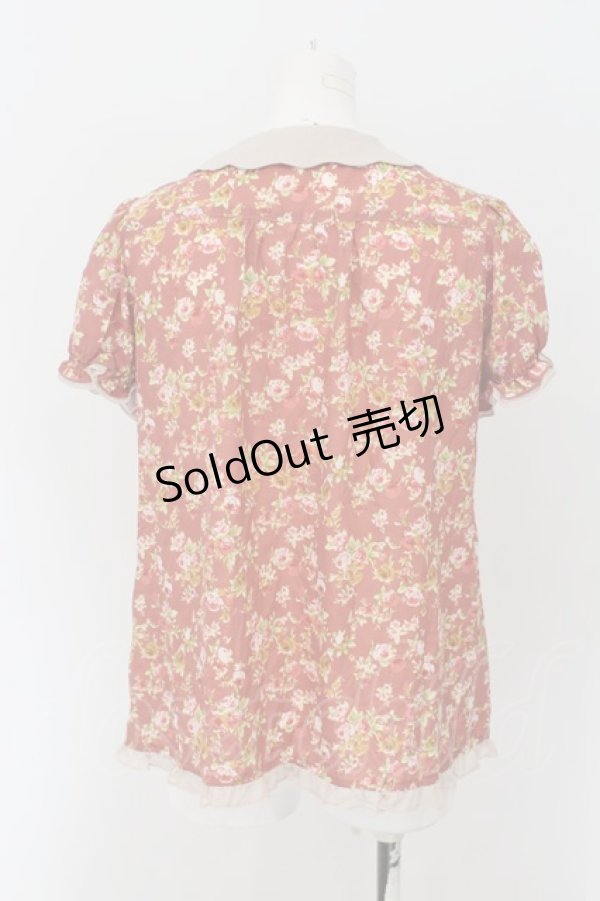 画像2: axes femme / スカラップカラー薔薇柄半袖ブラウス M ピンク系×ベージュ O-24-08-30-053-AX-BL-IG-ZT079 (2)