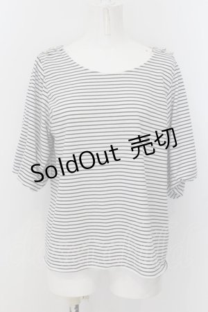 画像: axes femme / Uネックボリューム袖Tシャツ F クロｘシロ O-24-08-30-031-AX-TS-YM-ZT063