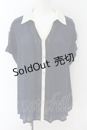 画像: axes femme / エンボスバイカラーシャツ M ネイビー×アイボリー O-24-09-02-028-AX-BL-IG-ZT102