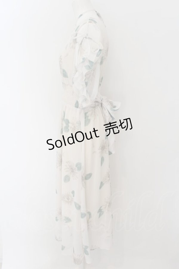 画像2: axes femme / フリル袖シャーリングワンピース M オフシロ O-24-09-02-032-AX-OP-IG-ZT093 (2)