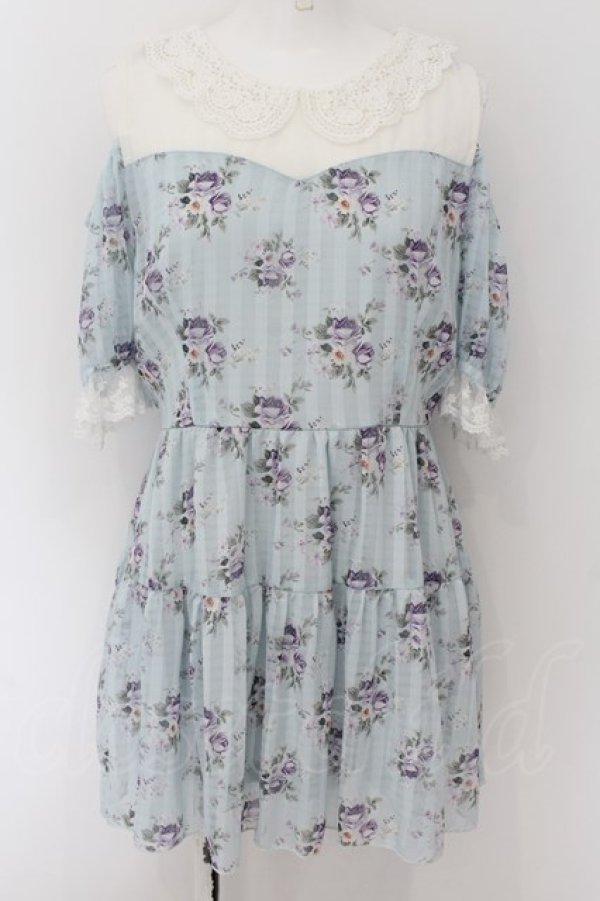 画像1: axes femme POETIQUE / 花柄シアーチェックミニワンピース M ミント O-24-09-02-055-AX-OP-IG-ZT117 (1)
