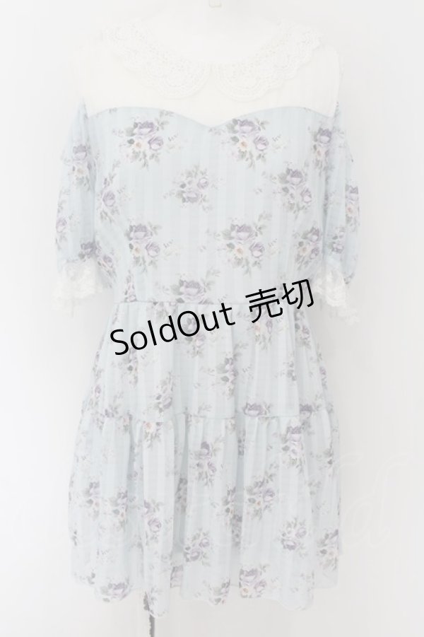 画像1: axes femme POETIQUE / 花柄シアーチェックミニワンピース M ミント O-24-09-02-055-AX-OP-IG-ZT117 (1)