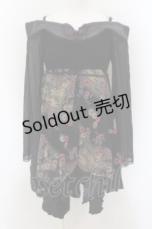 画像: Qutie Frash / ちりめんシフォン着物袖チュニック  ブラック×パープル O-24-09-07-076-QU-JA-OW-OS