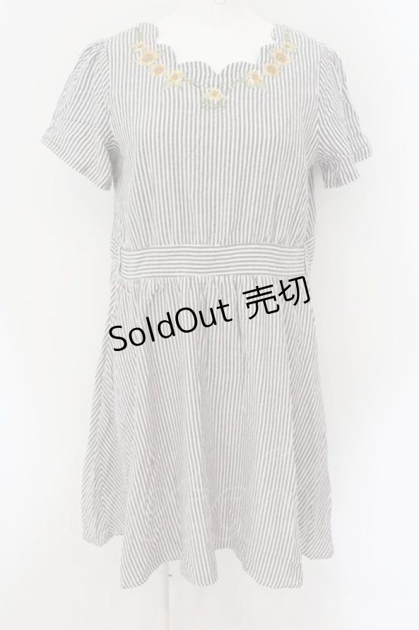 画像1: axes femme POETIQUE / ひまわりストライプワンピース M グレー O-24-09-16-069-AX-OP-OW-ZT137 (1)