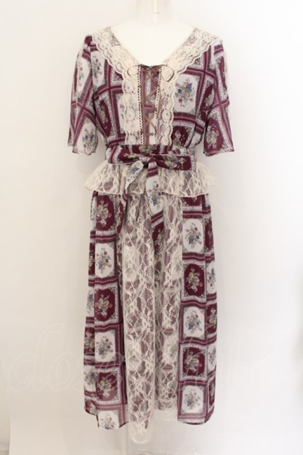 画像1: axes femme / フルーツアート柄ワンピース M ワイン O-24-09-21-067-AX-OP-IG-ZT117 (1)