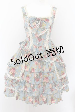 画像: metamorphose / 花柄フリルリボンジャンパースカート  ブルー O-24-10-05-016-ME-OP-IG-OS