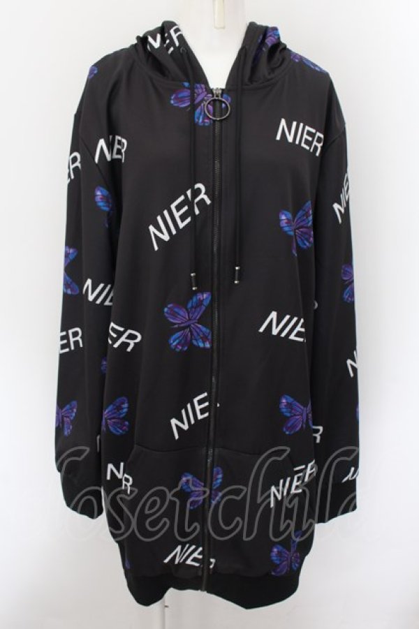 画像1: NieR Clothing / 転写ptジップアップパーカー F 蝶総柄（ブラック） O-24-10-08-014-PU-TO-OW-ZT325 (1)