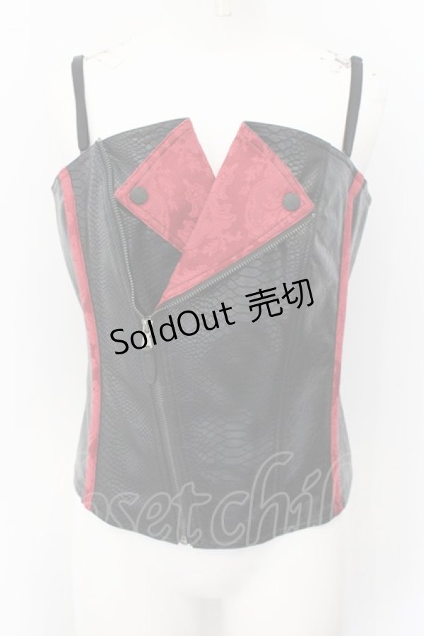 画像1: Qutie Frash / ライダースコルセット  レッド×ブラック O-24-10-15-023-QU-ZA-IG-ZI (1)