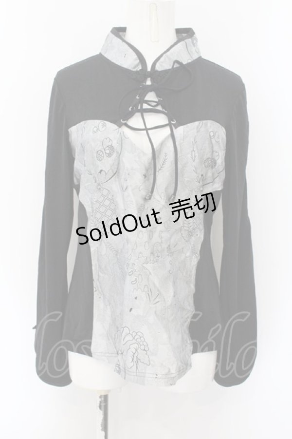 画像1: Qutie Frash / 公式通販×アメQ限定チャイナカットソー  シルバー×ブラック O-24-10-15-031-QU-TO-IG-ZI (1)