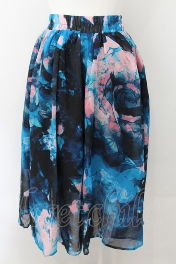 画像2: NieR Clothing / ARTISTIC ROSE SHEER SKIRT【裏地付き】スカート  ブルー×ブラック O-24-10-22-056-PU-SK-IG-ZT281 (2)