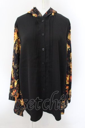画像: NieR Clothing / フード付き着物風袖ブロッキングシャツ【黄金錦鯉】  ブラック×イエロー O-24-10-22-059-PU-TO-IG-ZT332