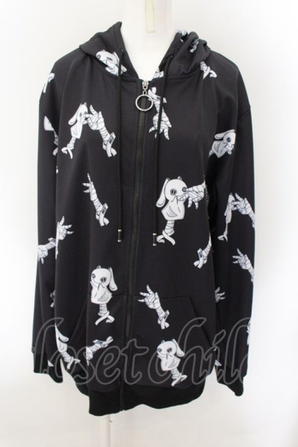 画像1: NieR Clothing / 総柄ZIPパーカー  ブラック×ホワイト O-24-10-22-064-PU-TO-IG-ZT260 (1)