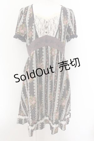 画像: axes femme / ストライプ×バラ柄ワンピース M ネイビー O-24-10-29-065-AX-OP-IG-ZT091