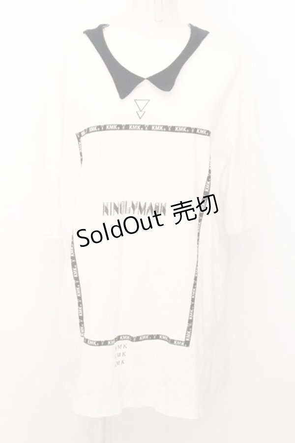 画像1: KMK / フレームpt襟付きTシャツ  ホワイト×ブラック O-24-10-31-045-PU-TO-OW-ZT324 (1)
