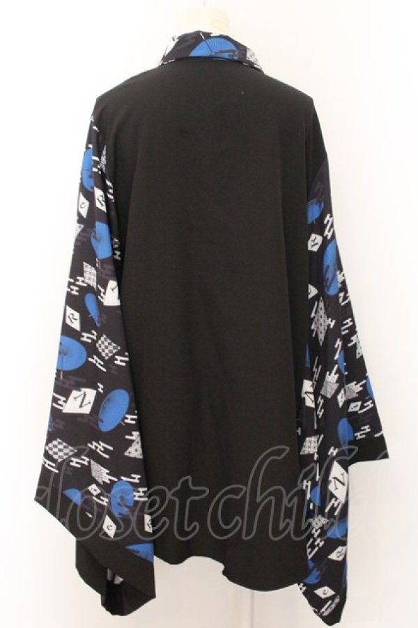 画像3: NieR Clothing / 着物風袖シャツ  ブラック×ブルー O-24-10-31-033-PU-BL-OW-ZT247 (3)