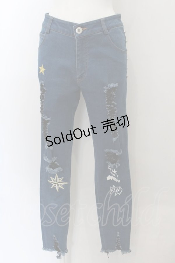 画像1: GLAD NEWS SMART / ダメージ風ストレッチパンツ  ブルー O-24-11-08-001-PU-PA-IG-ZT244 (1)