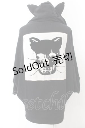 画像: GLAVIL / スカルキャットパッチデビルパーカー  ブラック O-24-11-08-042-PU-TO-IG-ZT371