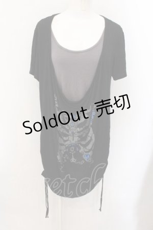 画像: VII h.NAOTO / ボーンプリントルーズギャザーTシャツ  ブラック×グレー O-24-11-09-072-PU-TO-IG-ZT357