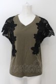 画像1: axes femme / フラワーレーススリーブTシャツ M カーキグリーン×クロ O-24-11-22-040-AX-TO-IG-ZT095 (1)