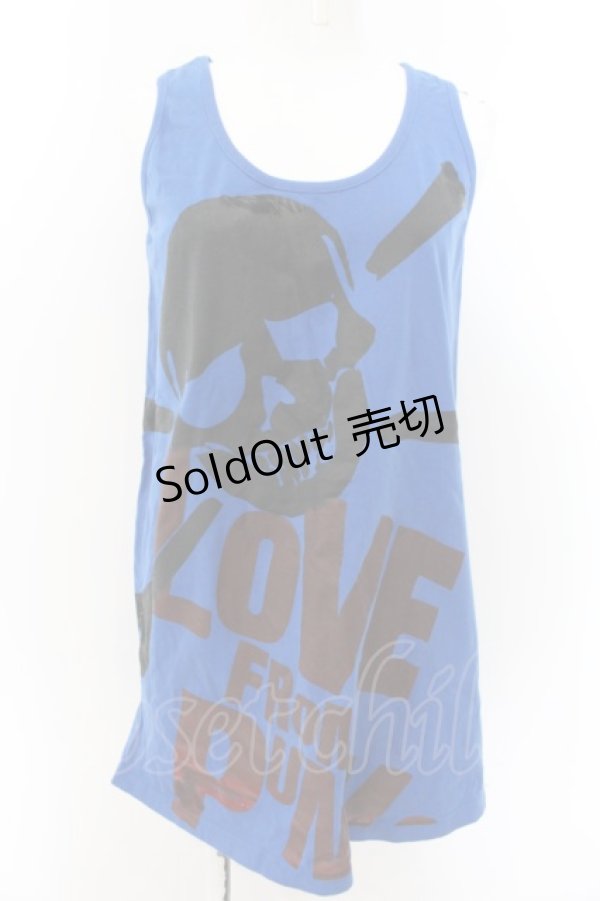 画像1: 【SALE】SUPER LOVERS / スカルプリントビッグタンクトップ  ブルー O-24-11-28-064-PU-TO-IG-ZT124 (1)