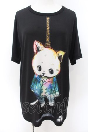 画像: anko ROCK / 前後首つりネコTシャツ  ブラック O-24-11-28-068-PU-TO-IG-ZT248
