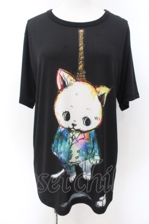 画像1: anko ROCK / 前後首つりネコTシャツ  ブラック O-24-11-28-068-PU-TO-IG-ZT248 (1)