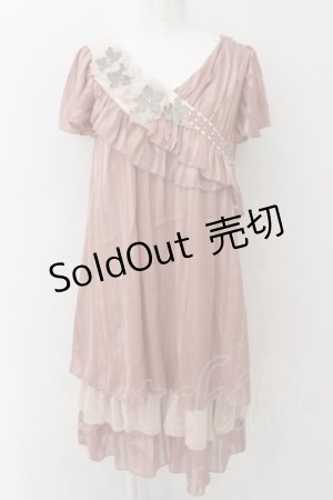 画像: axes femme / お花モチーフ付ラメジャガードドレス  ピンクベージュ O-24-11-28-009-AX-OP-IG-ZT081