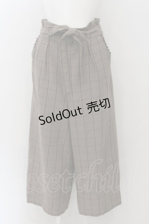 画像1: axes femme / リボン付チェックワイドパンツ M ブラウン O-24-11-28-003-AX-PA-IG-ZT268 (1)