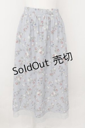画像: axes femme / ベリー柄ロングスカート F サックス O-24-11-30-1009-AX-SK-OW-ZT251