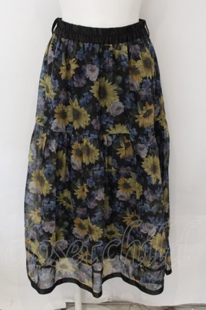 画像: axes femme / ひまわり柄シアースカート M クロ O-24-11-30-1026-AX-SK-OW-ZT265