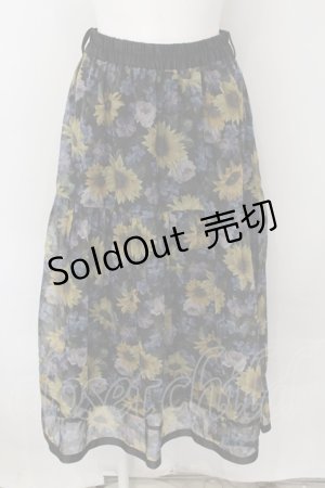 画像: axes femme / ひまわり柄シアースカート M クロ O-24-11-30-1026-AX-SK-OW-ZT265