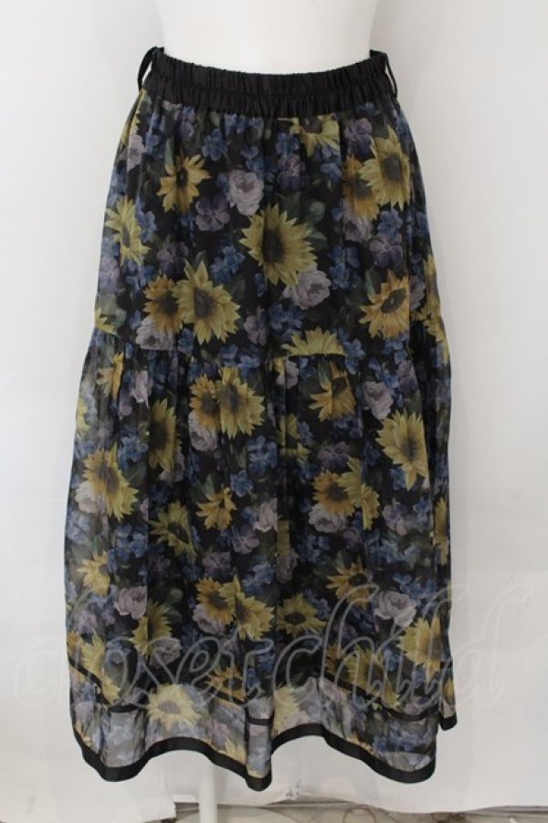 画像1: axes femme / ひまわり柄シアースカート M クロ O-24-11-30-1026-AX-SK-OW-ZT265 (1)