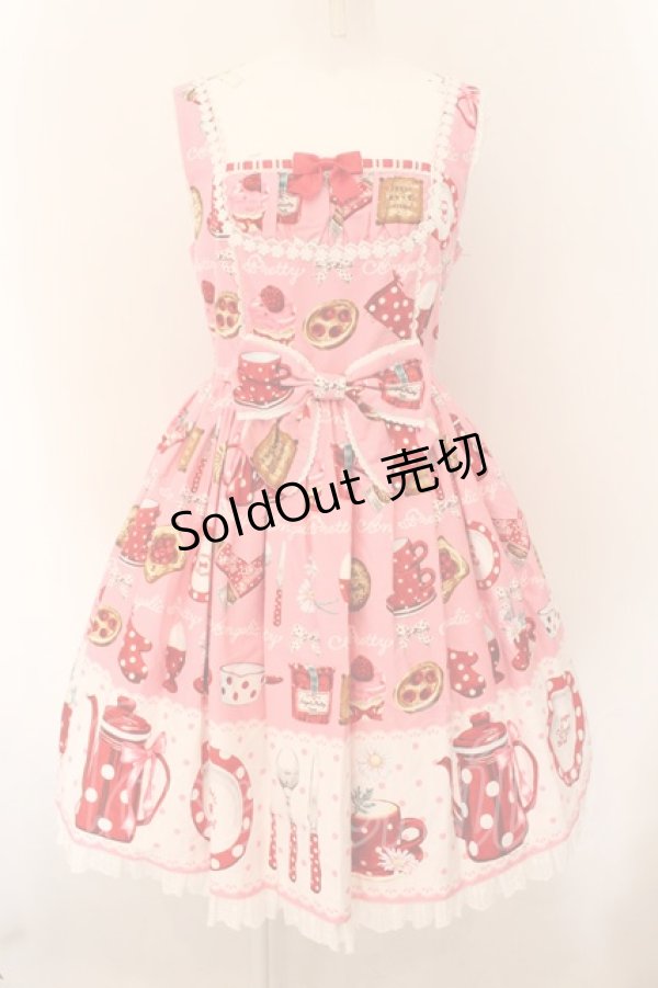 画像1: Angelic Pretty / French Cafe切替ジャンパースカート  ピンク O-24-12-05-014-AP-OP-OW-OS (1)