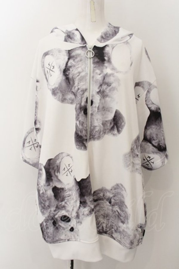 画像1: TRAVAS TOKYO / クマ総柄半袖パーカー F ホワイト O-24-12-13-041-PU-TO-YM-ZT396 (1)