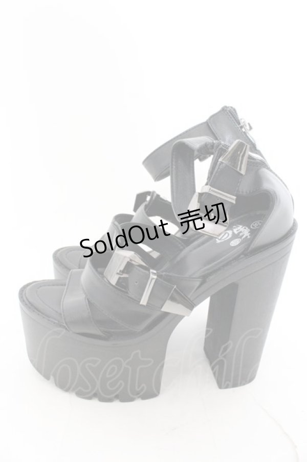 画像2: 【SALE】NieR CLOTHING / 身長激盛り《約15cmUP》ハイヒール厚底サンダル 35 ブラック O-24-12-15-026-PU-SH-IG-ZT335 (2)