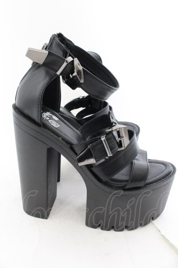 画像4: NieR Clothing / 身長激盛り《約15cmUP》ハイヒール厚底サンダル 35 ブラック O-24-12-15-026-PU-SH-IG-ZT335 (4)