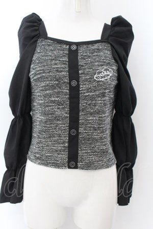 画像: NieR Clothing / 春夏用 袖異素材マムルークスリーブプルオーバー  ブラック×グレー O-24-12-18-057-PU-TO-OW-ZT388