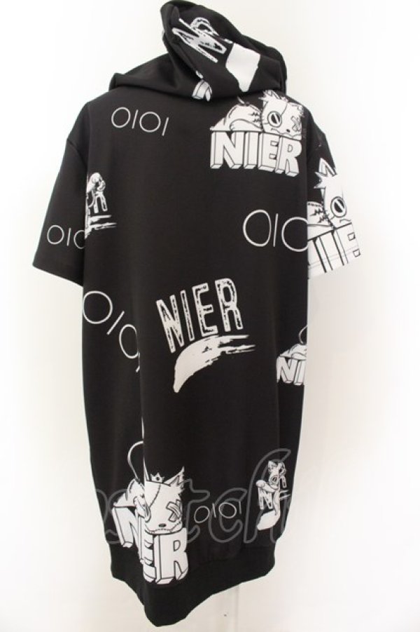 画像2: NieR Clothing / 転写pt半袖ZIPパーカー F マルイミケ（ブラック×ホワイト） O-24-12-18-074-PU-TO-OW-ZT061 (2)
