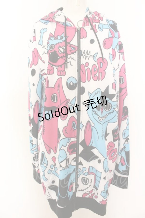 画像1: NieR Clothing / 転写ZIPパーカー F オールキャラ（ホワイト×マルチ） O-24-12-18-084-PU-TO-OW-ZT388 (1)