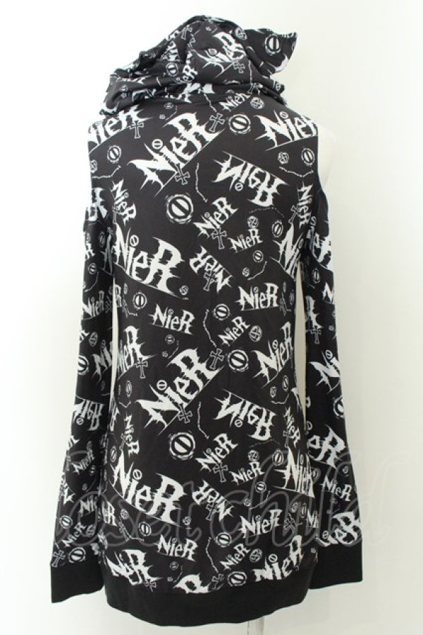 画像2: NieR Clothing / 猫耳付き 総柄STYLISH OFF- SHOULDER PARKA F ブラック×ホワイト O-24-12-18-019-PU-TO-OW-ZT248 (2)