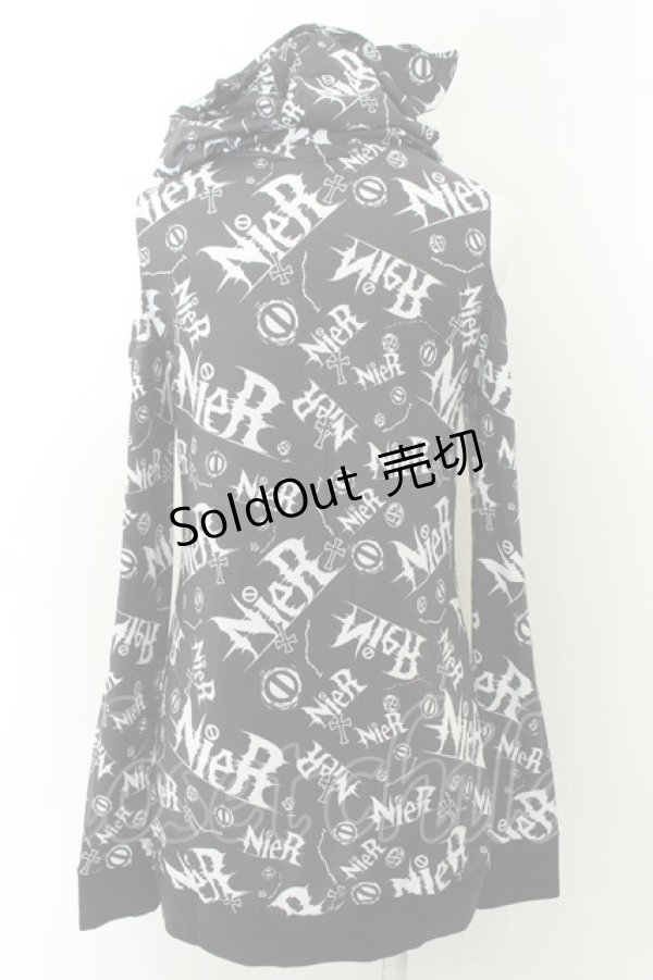 画像2: NieR Clothing / 猫耳付き 総柄STYLISH OFF- SHOULDER PARKA F ブラック×ホワイト O-24-12-18-019-PU-TO-OW-ZT248 (2)