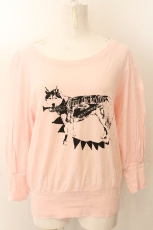 画像: MALKOMALKA / 狼ptカットソー M ピンク O-24-12-25-018-PU-TO-OW-ZT124