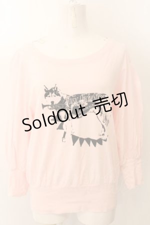 画像: MALKOMALKA / 狼ptカットソー M ピンク O-24-12-25-018-PU-TO-OW-ZT124