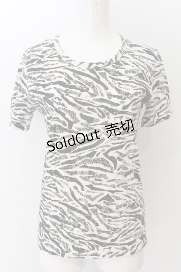 画像1: million dollar orchestra / 総柄Tシャツ M ホワイト×ブラック O-24-12-25-028-PU-TO-OW-ZT124 (1)
