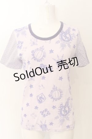 画像: 【SALE】MALKOMALKA / 柄切替えTシャツ M ラベンダー O-24-12-25-033-PU-TO-OW-ZT248