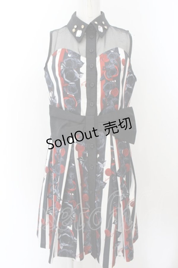 画像1: elements,H / ローズ＆シーリングスタンプ柄ワンピース  ブラック×ホワイト×レッド O-24-12-27-017-PU-OP-OW-ZS (1)