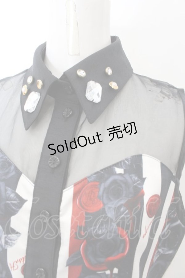 画像2: elements,H / ローズ＆シーリングスタンプ柄ワンピース  ブラック×ホワイト×レッド O-24-12-27-017-PU-OP-OW-ZS (2)