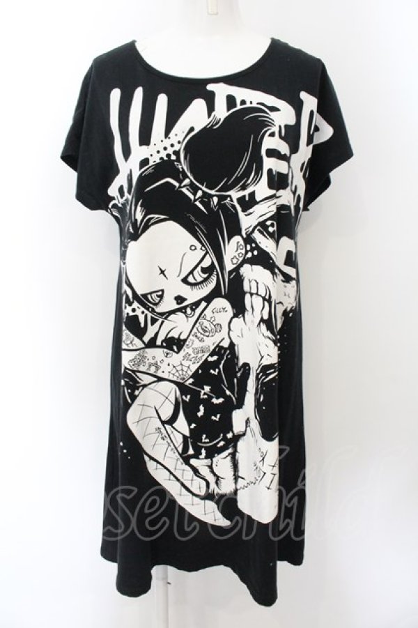 画像1: HYPER CORE / ガール＆スカルプリントTシャツ  ブラック O-24-12-27-025-PU-TO-OW-ZT259 (1)