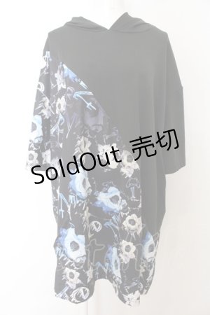 画像: NieR Clothing / 柄切替斜めZIPパーカー F フラワー×ブラック O-24-12-31-1039-PU-TO-OW-ZT124